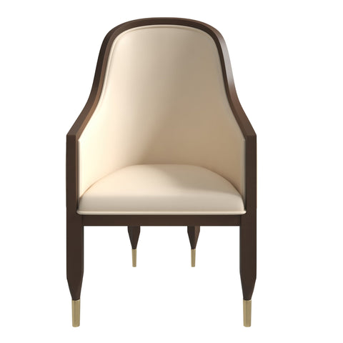 Belle Leather Dining Chair with Arms and Gold Metal Caps with Rubberwood Frame and Legs