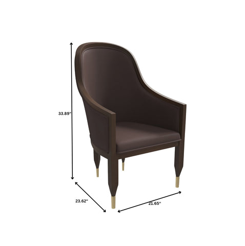 Belle Leather Dining Chair with Arms and Gold Metal Caps with Rubberwood Frame and Legs