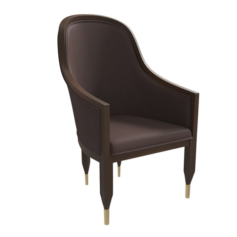 Belle Leather Dining Chair with Arms and Gold Metal Caps with Rubberwood Frame and Legs