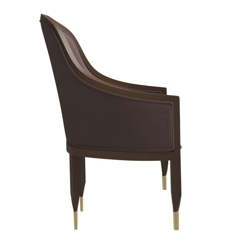 Belle Leather Dining Chair with Arms and Gold Metal Caps with Rubberwood Frame and Legs