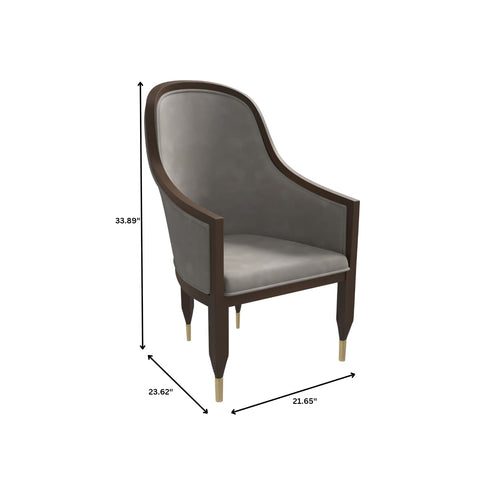 Belle Leather Dining Chair with Arms and Gold Metal Caps with Rubberwood Frame and Legs