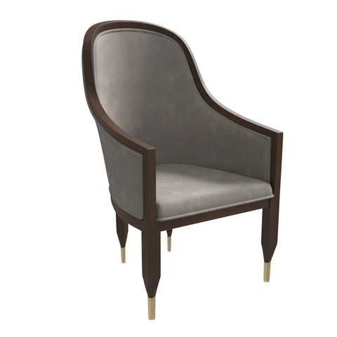 Belle Leather Dining Chair with Arms and Gold Metal Caps with Rubberwood Frame and Legs