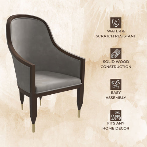 Belle Leather Dining Chair with Arms and Gold Metal Caps with Rubberwood Frame and Legs