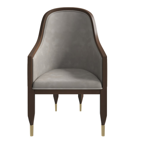 Belle Leather Dining Chair with Arms and Gold Metal Caps with Rubberwood Frame and Legs