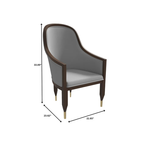 Belle Leather Dining Chair with Arms and Gold Metal Caps with Rubberwood Frame and Legs