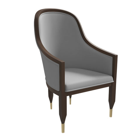 Belle Leather Dining Chair with Arms and Gold Metal Caps with Rubberwood Frame and Legs