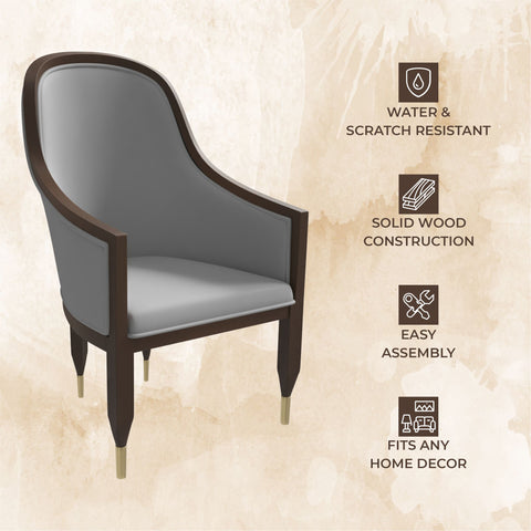 Belle Leather Dining Chair with Arms and Gold Metal Caps with Rubberwood Frame and Legs