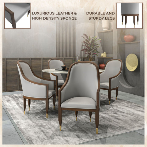 Belle Leather Dining Chair with Arms and Gold Metal Caps with Rubberwood Frame and Legs