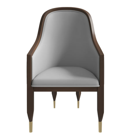 Belle Leather Dining Chair with Arms and Gold Metal Caps with Rubberwood Frame and Legs