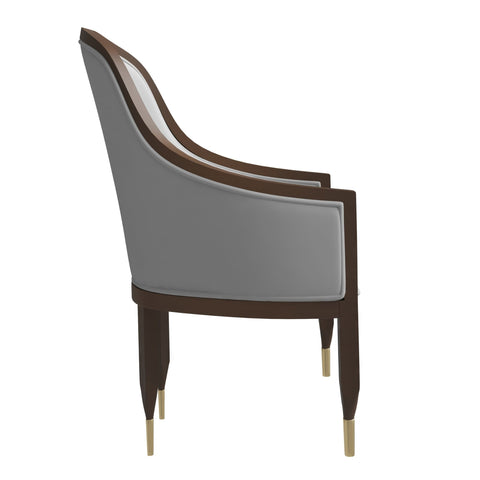 Belle Leather Dining Chair with Arms and Gold Metal Caps with Rubberwood Frame and Legs