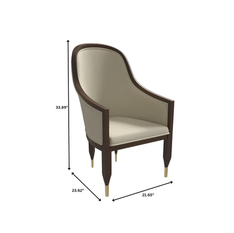 Belle Leather Dining Chair with Arms and Gold Metal Caps with Rubberwood Frame and Legs