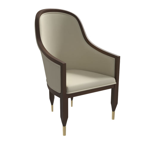 Belle Leather Dining Chair with Arms and Gold Metal Caps with Rubberwood Frame and Legs