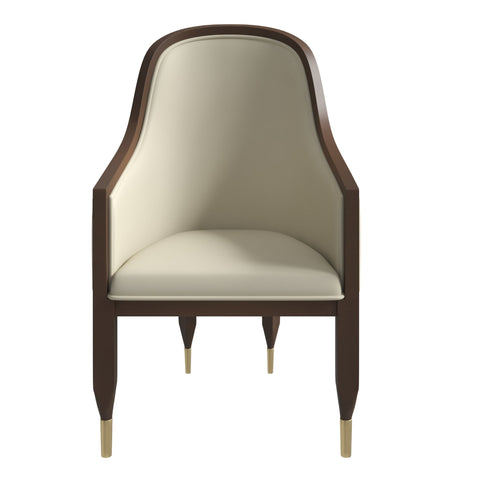 Belle Leather Dining Chair with Arms and Gold Metal Caps with Rubberwood Frame and Legs