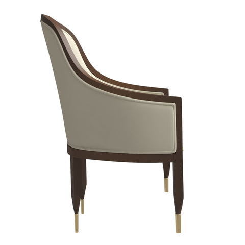 Belle Leather Dining Chair with Arms and Gold Metal Caps with Rubberwood Frame and Legs