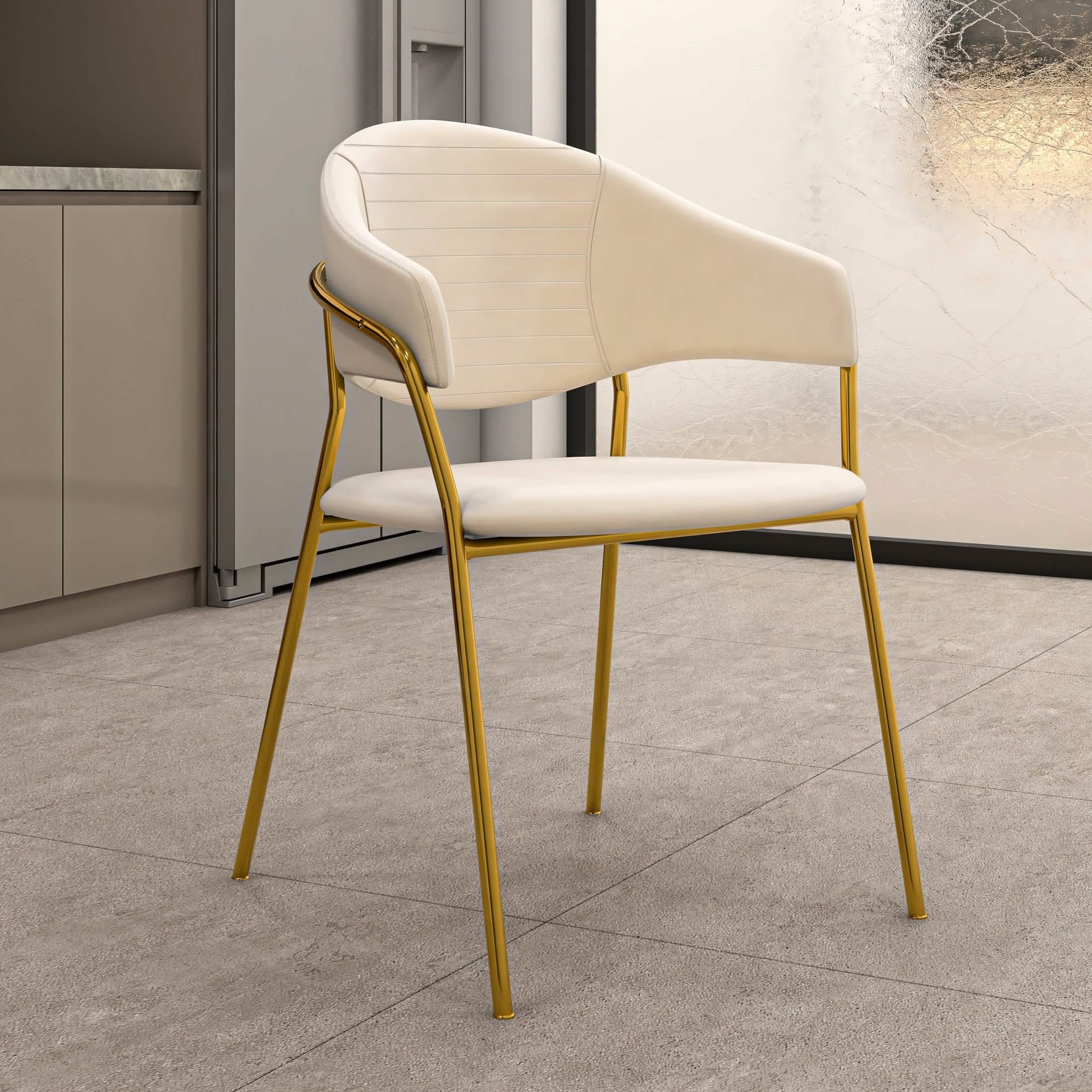 Bella Dining Chair Upholsted in Leather or Velvet in Gold Stainless Steel