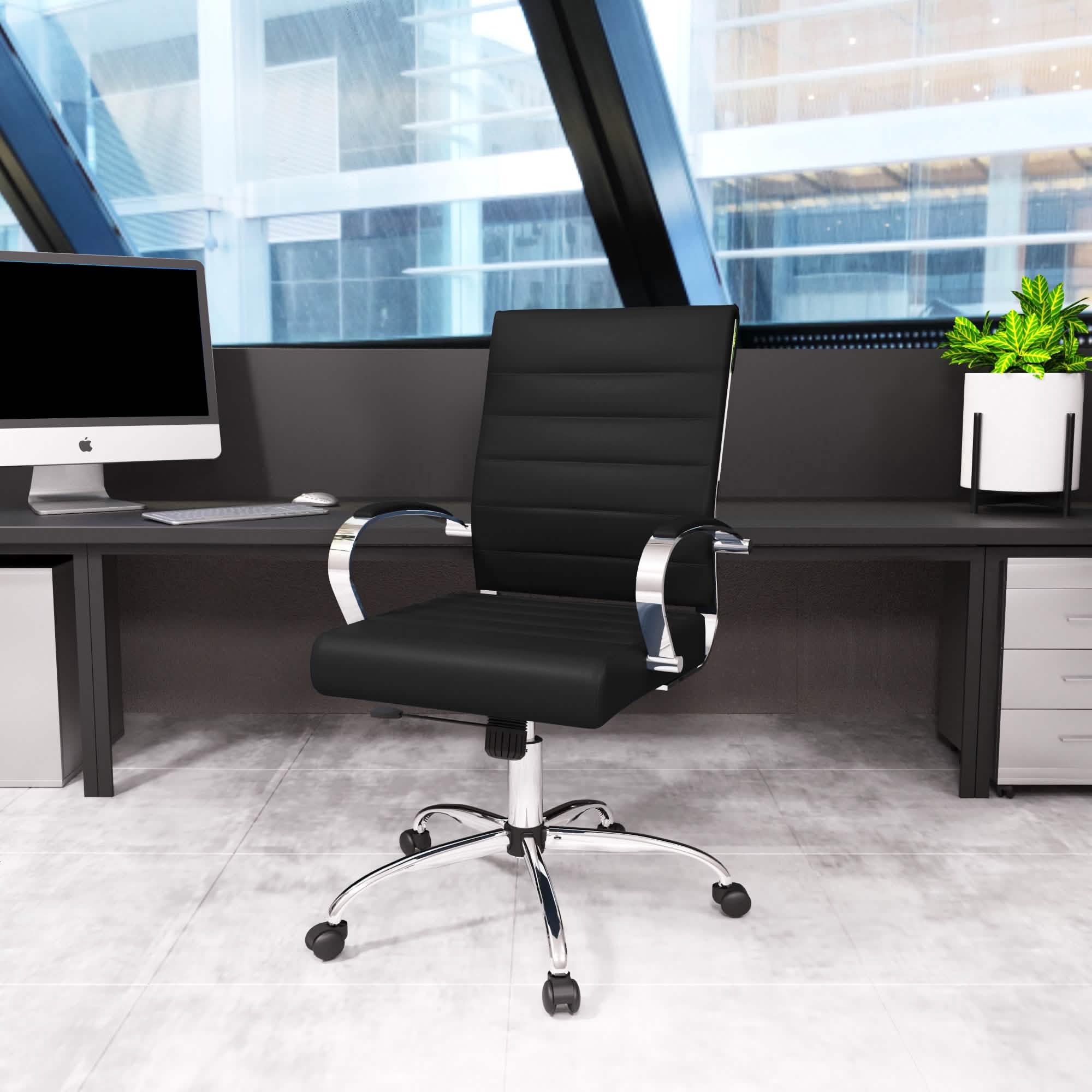 Benmar Mid - Back Leather Office Conference Chair Adjustable Height, Swivel, and Tilt