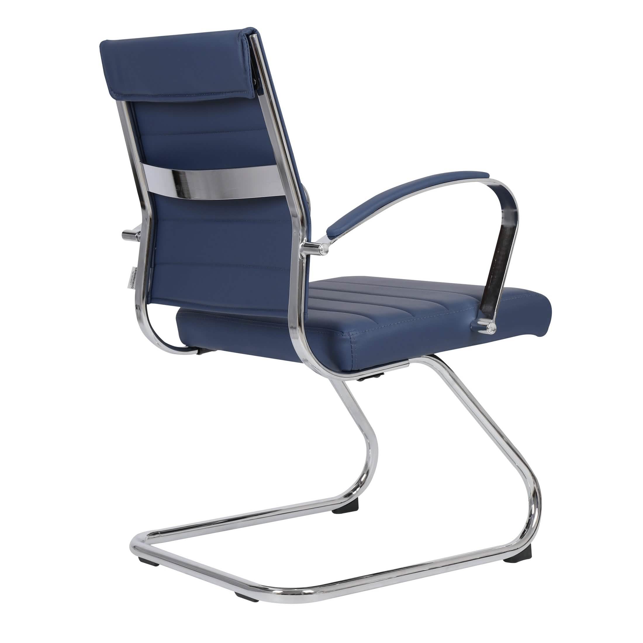 Benmar Mid - Back Office Conference Chair Upholstered in Leather with Stainless Steel Sled Base