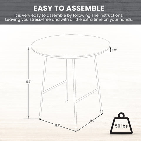 Rossmore Round Side Table with MDF Wood Tabletop in White Steel