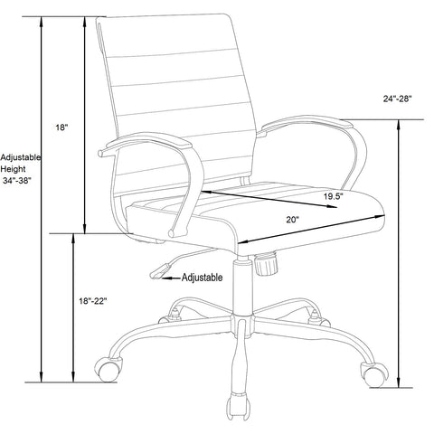 Benmar Mid-Back Leather Office Conference Chair Adjustable Height, Swivel, and Tilt