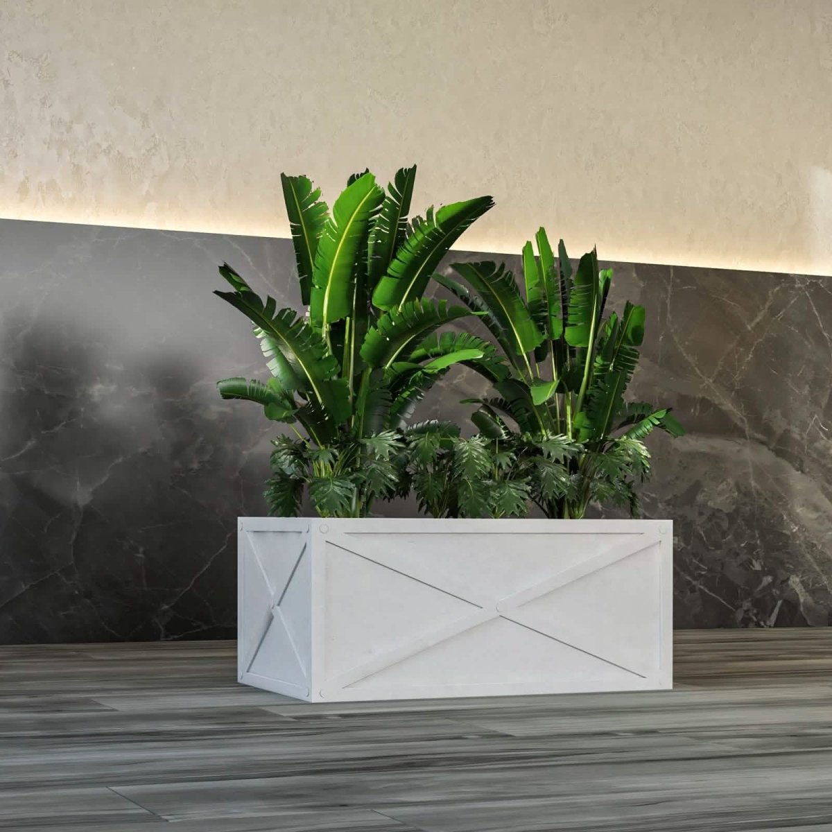 Bonsai Fiberglass and Clay Planter - Rectangular Weather - Resistant Planter Box with Drainage Holes