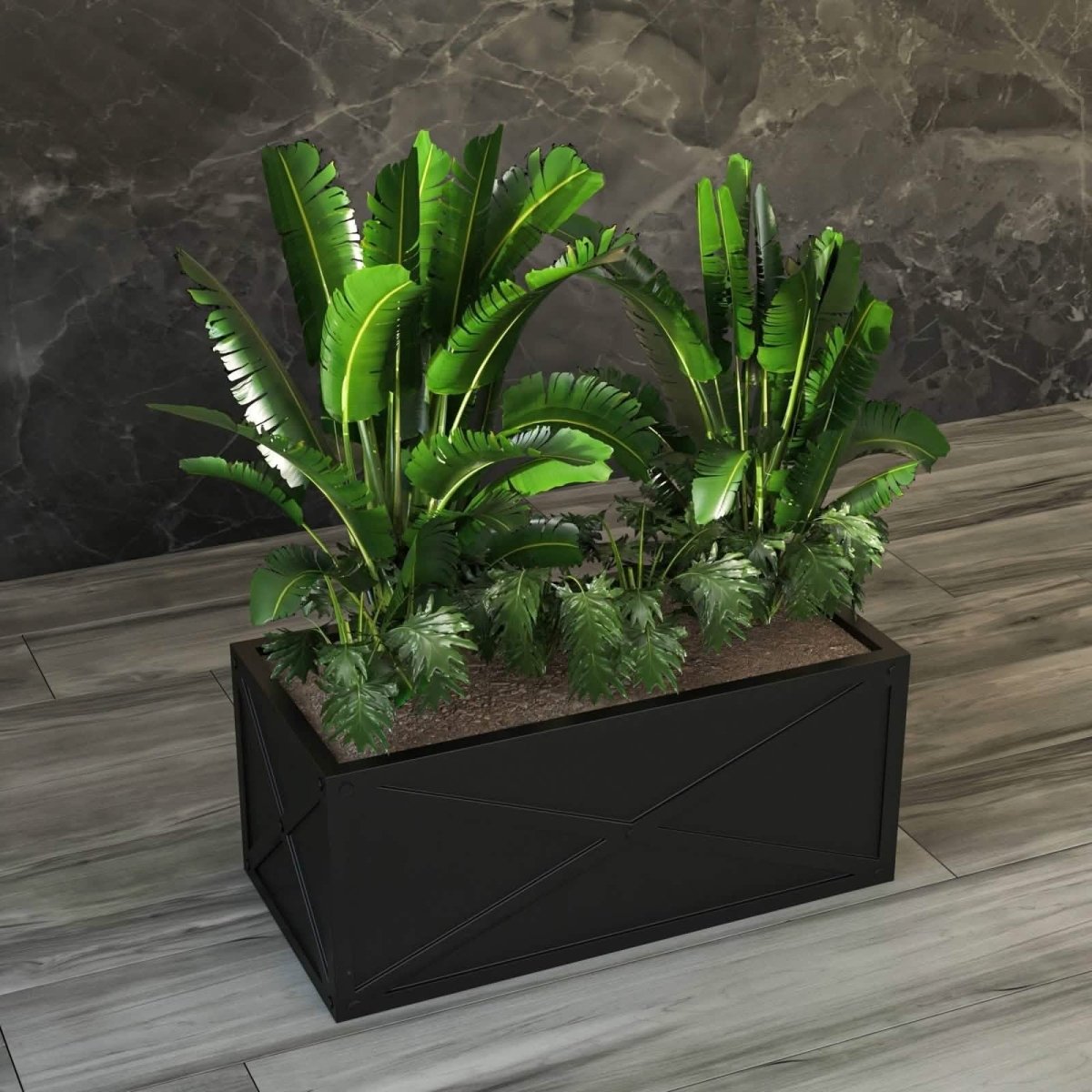 Bonsai Fiberglass and Clay Planter - Rectangular Weather - Resistant Planter Box with Drainage Holes