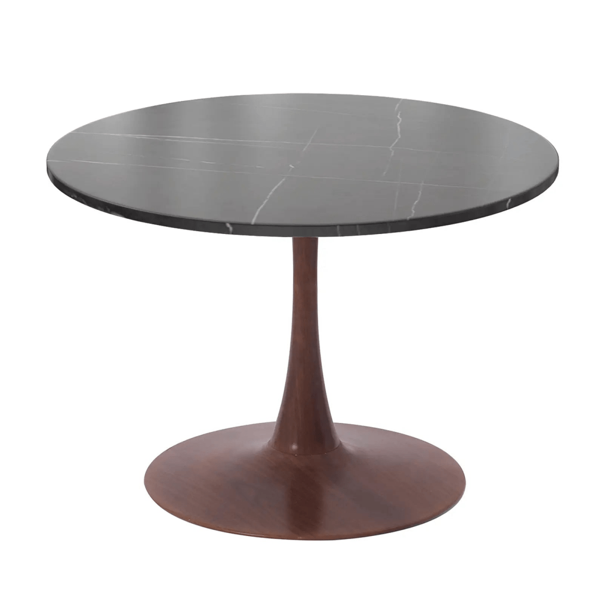 Bristol 24" Round Dining Table with Marbled Black Sintered Stone Top and Steel Pedestal Base