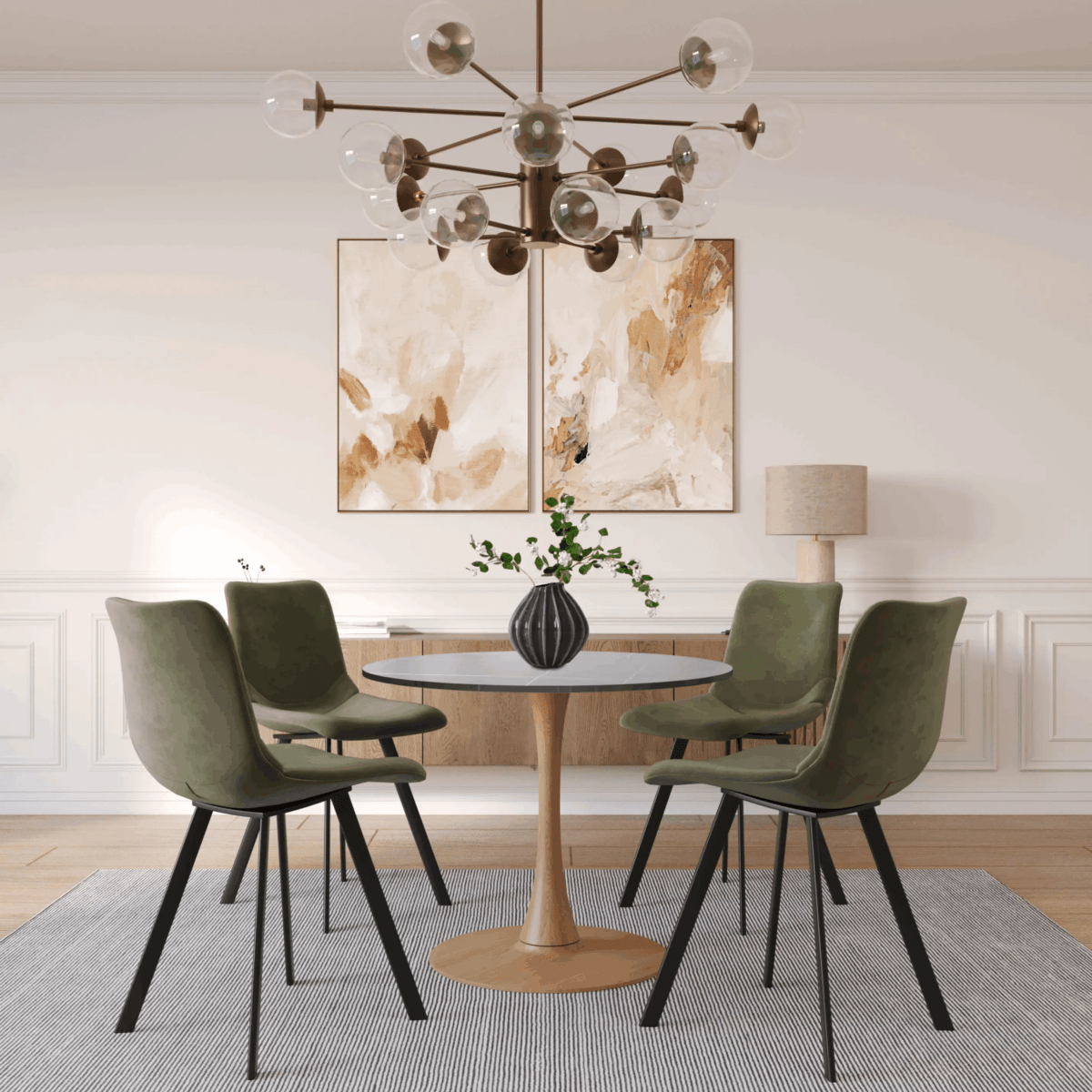 Bristol 24" Round Dining Table with Marbled Black Sintered Stone Top and Steel Pedestal Base