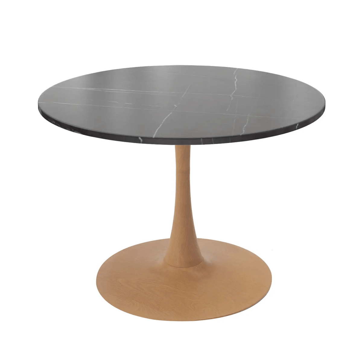 Bristol 24" Round Dining Table with Marbled Black Sintered Stone Top and Steel Pedestal Base