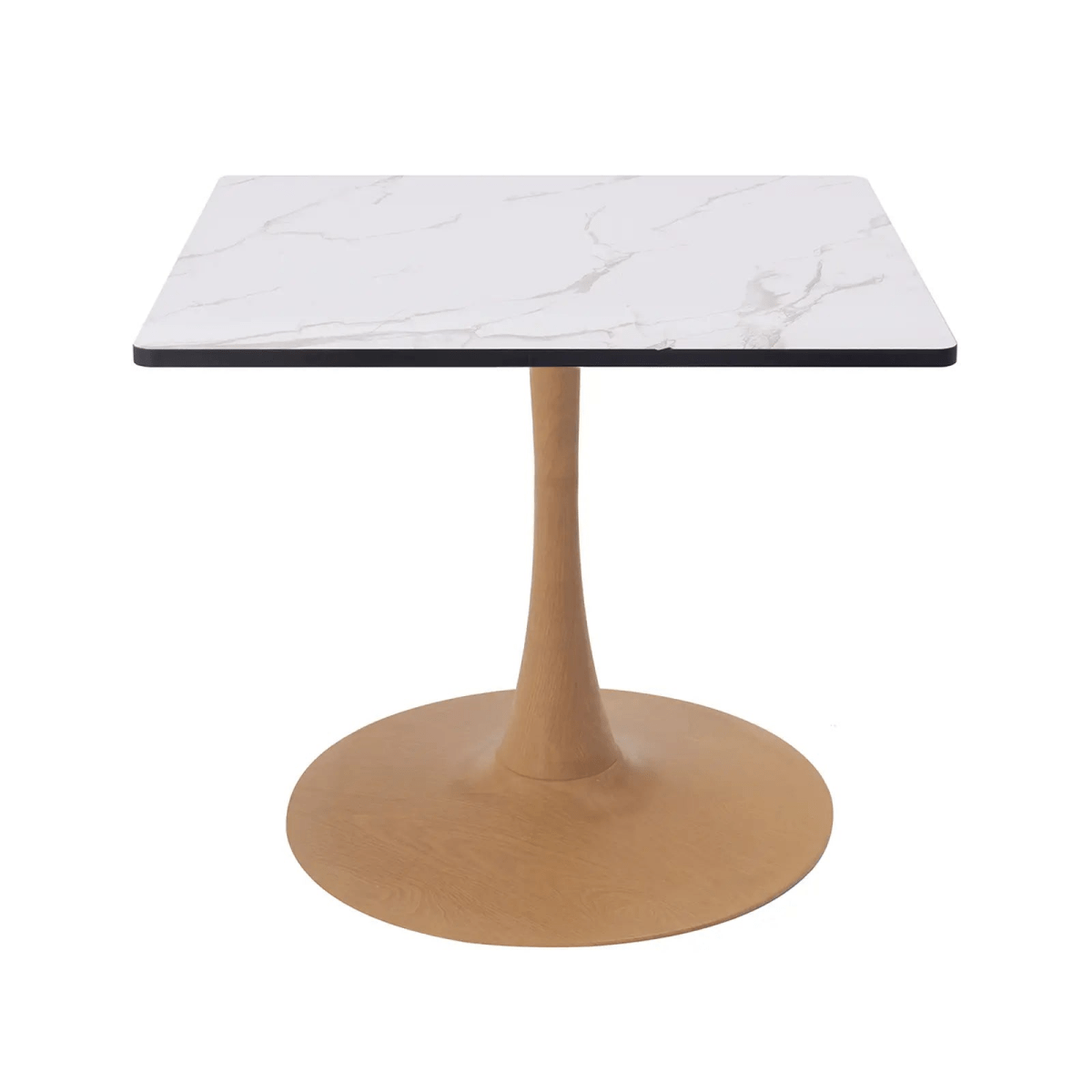 Bristol 27" Square Dining Table with Marbled White MDF Top and Steel Pedestal Base