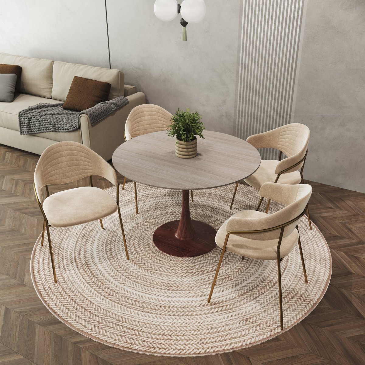 Bristol 27"/31"/35" Round Dining Table Wood Transfer Cherry/Natural/Walnut Base with Sintered Stone Table Top