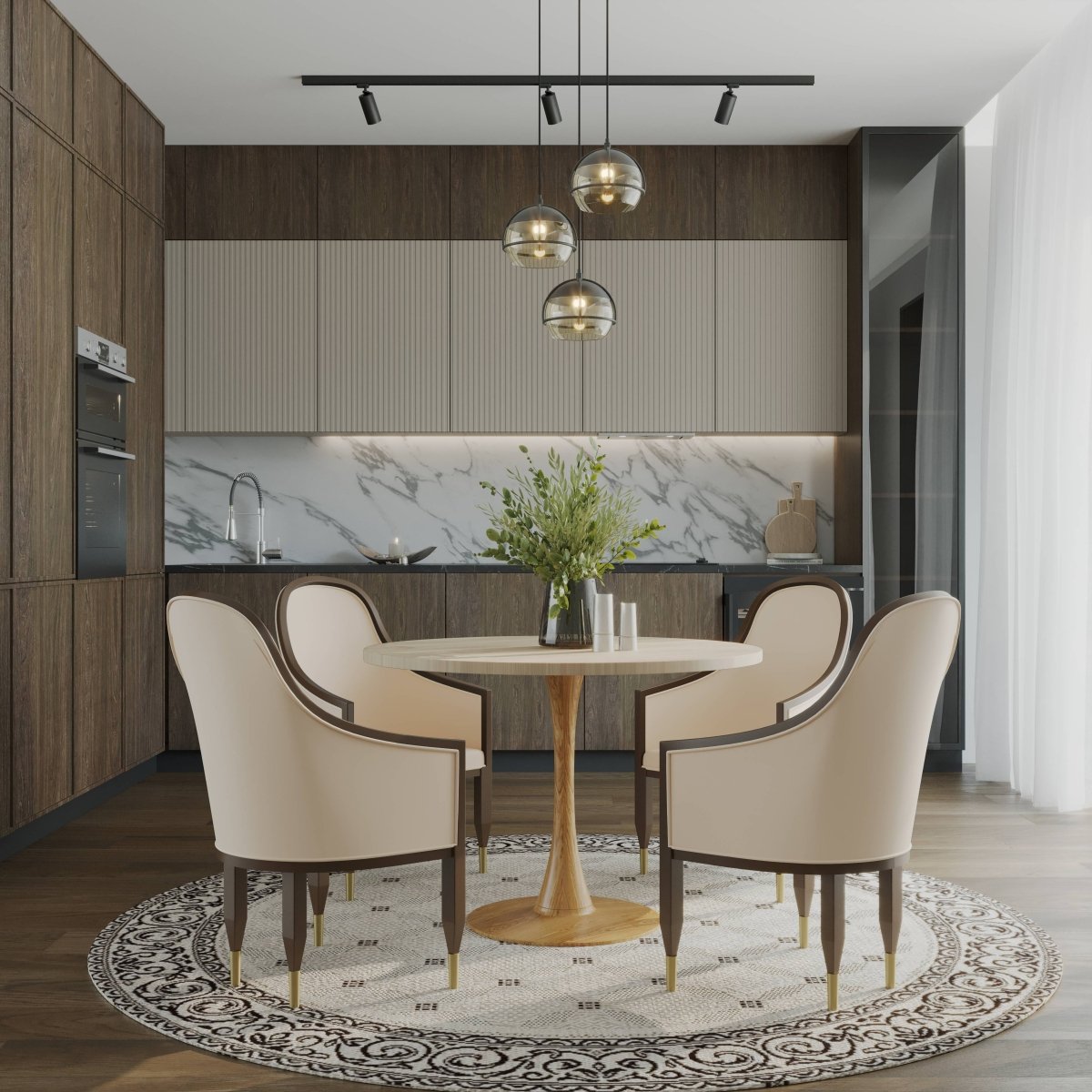 Bristol 27"/31"/35" Round Dining Table Wood Transfer Cherry/Natural/Walnut Base with Sintered Stone Table Top