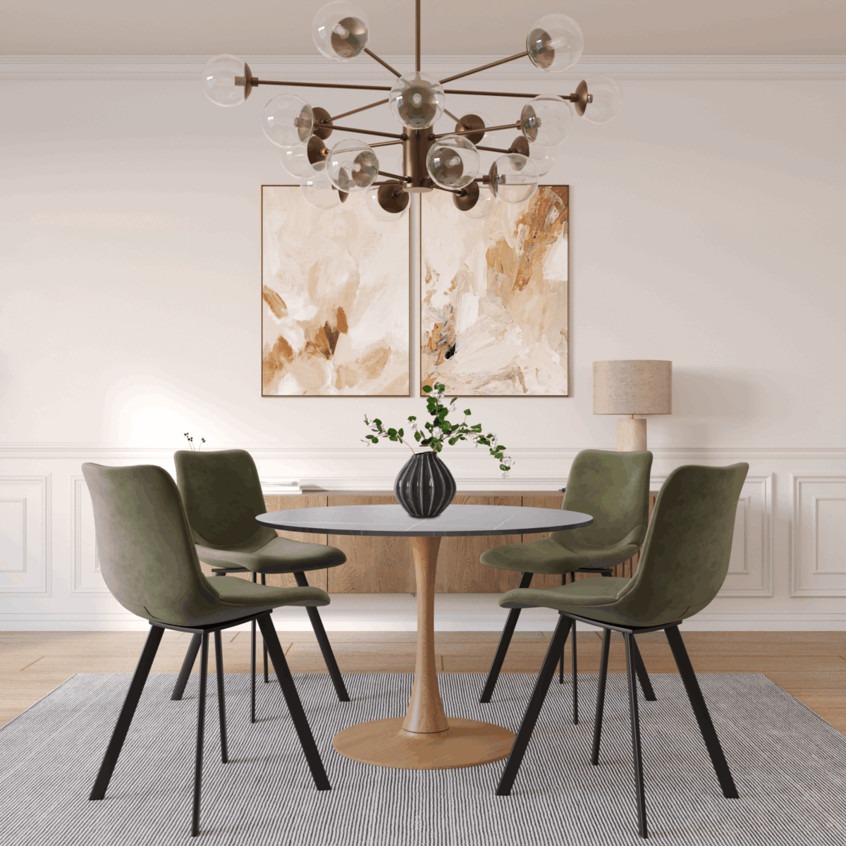 Bristol 27"/31"/35"/40" Round Dining Table Wood Transfer Cherry/Natural/Walnut Base with Sintered Stone Table Top