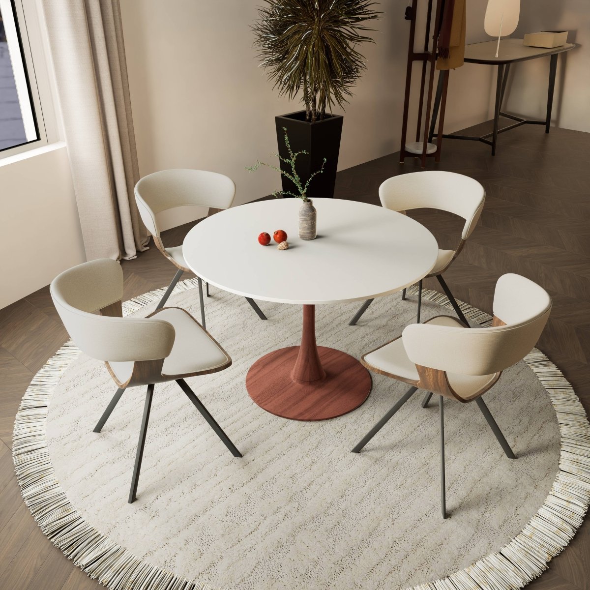 Bristol 27"/31"/35"/40" Round Dining Table Wood Transfer Cherry/Natural/Walnut Base with Sintered Stone Table Top