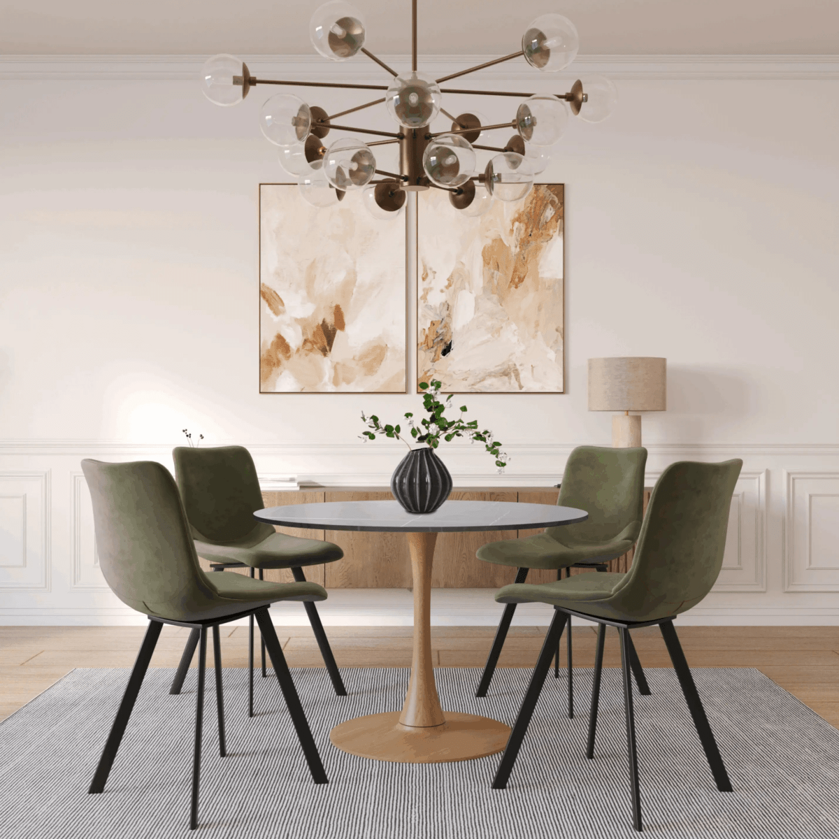 Bristol 36" Round Dining Table with Marbled Grey Sintered Stone Top and Steel Pedestal Base
