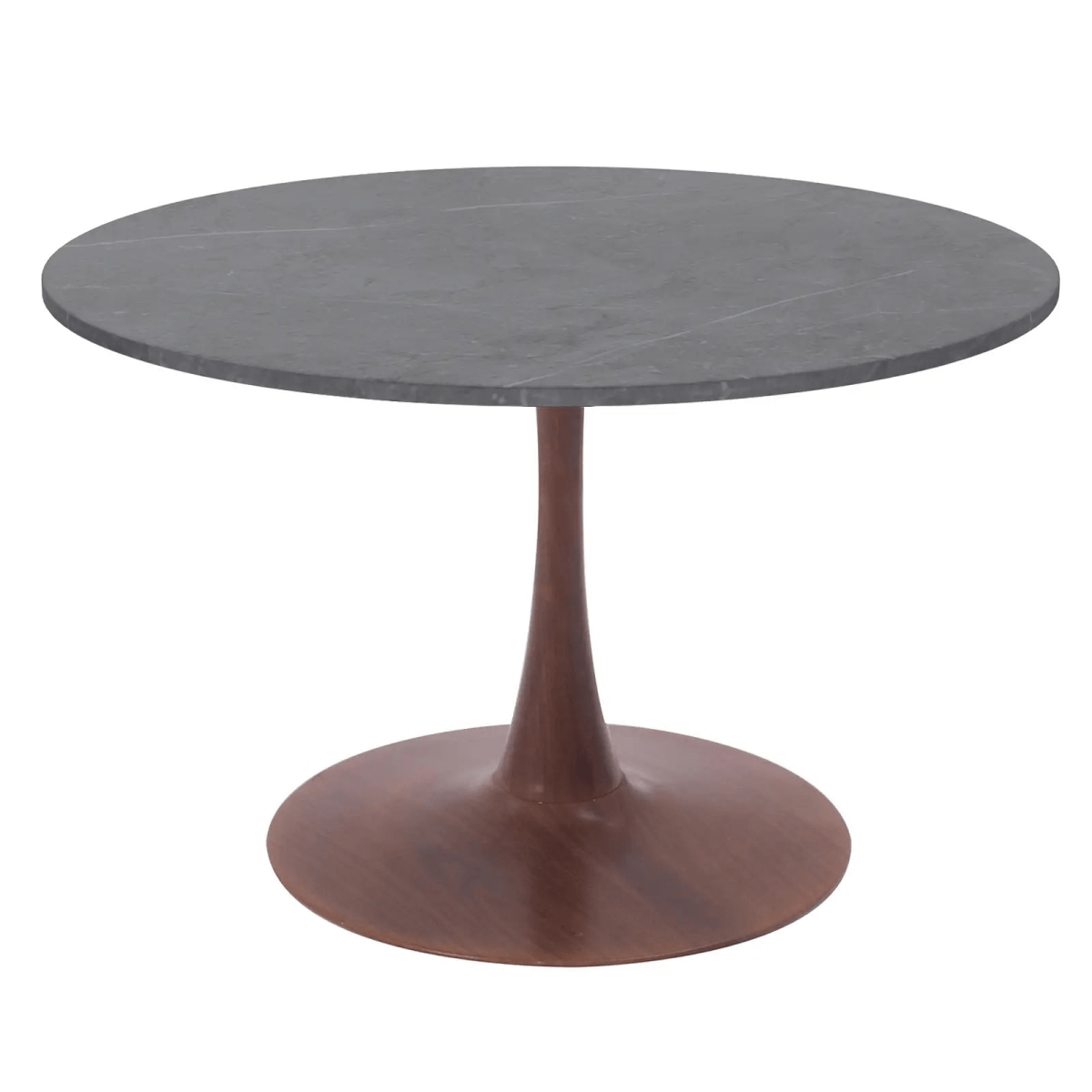 Bristol 36" Round Dining Table with Marbled Grey Sintered Stone Top and Steel Pedestal Base