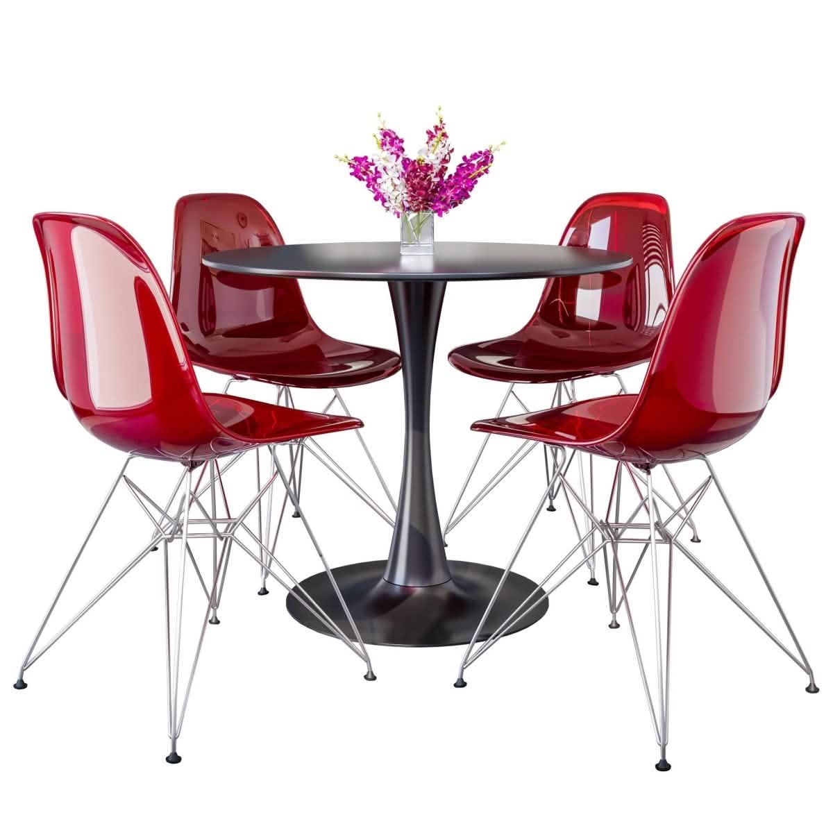 Bristol 5 - Piece Dining Set 35" Round Dining Table in Black Iron - 4 ABS Plastic Side Chair in Chrome
