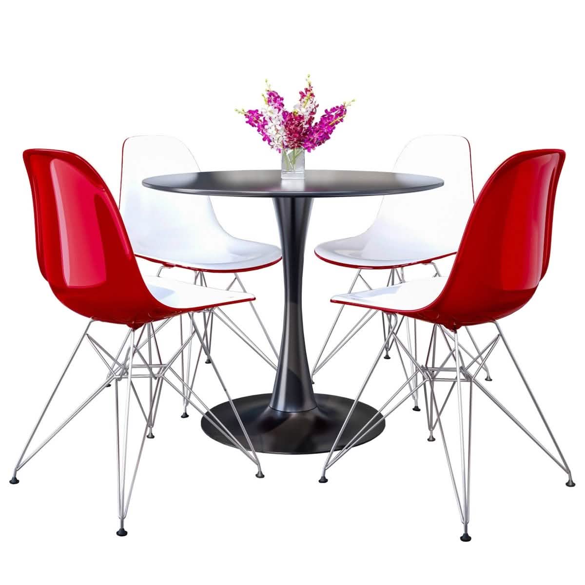 Bristol 5 - Piece Dining Set 35" Round Dining Table in Black Iron - 4 ABS Plastic Side Chair in Chrome