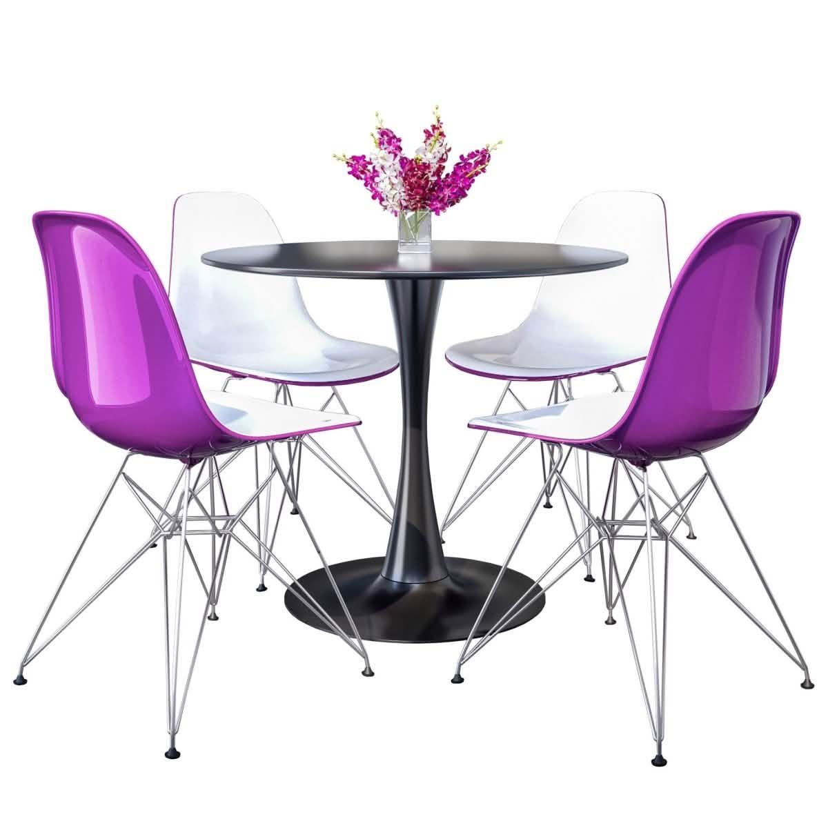 Bristol 5 - Piece Dining Set 35" Round Dining Table in Black Iron - 4 ABS Plastic Side Chair in Chrome