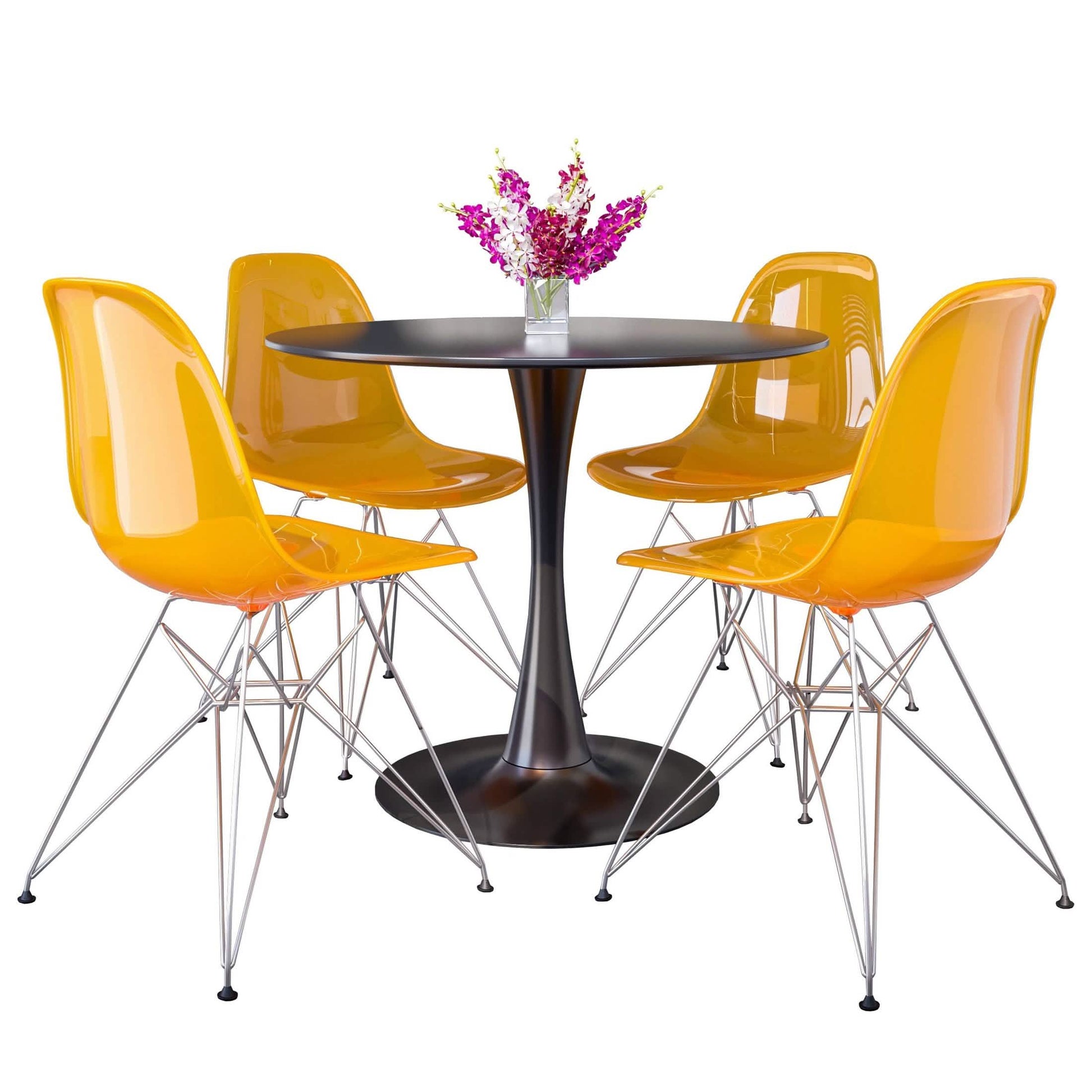 Bristol 5 - Piece Dining Set 35" Round Dining Table in Black Iron - 4 ABS Plastic Side Chair in Chrome