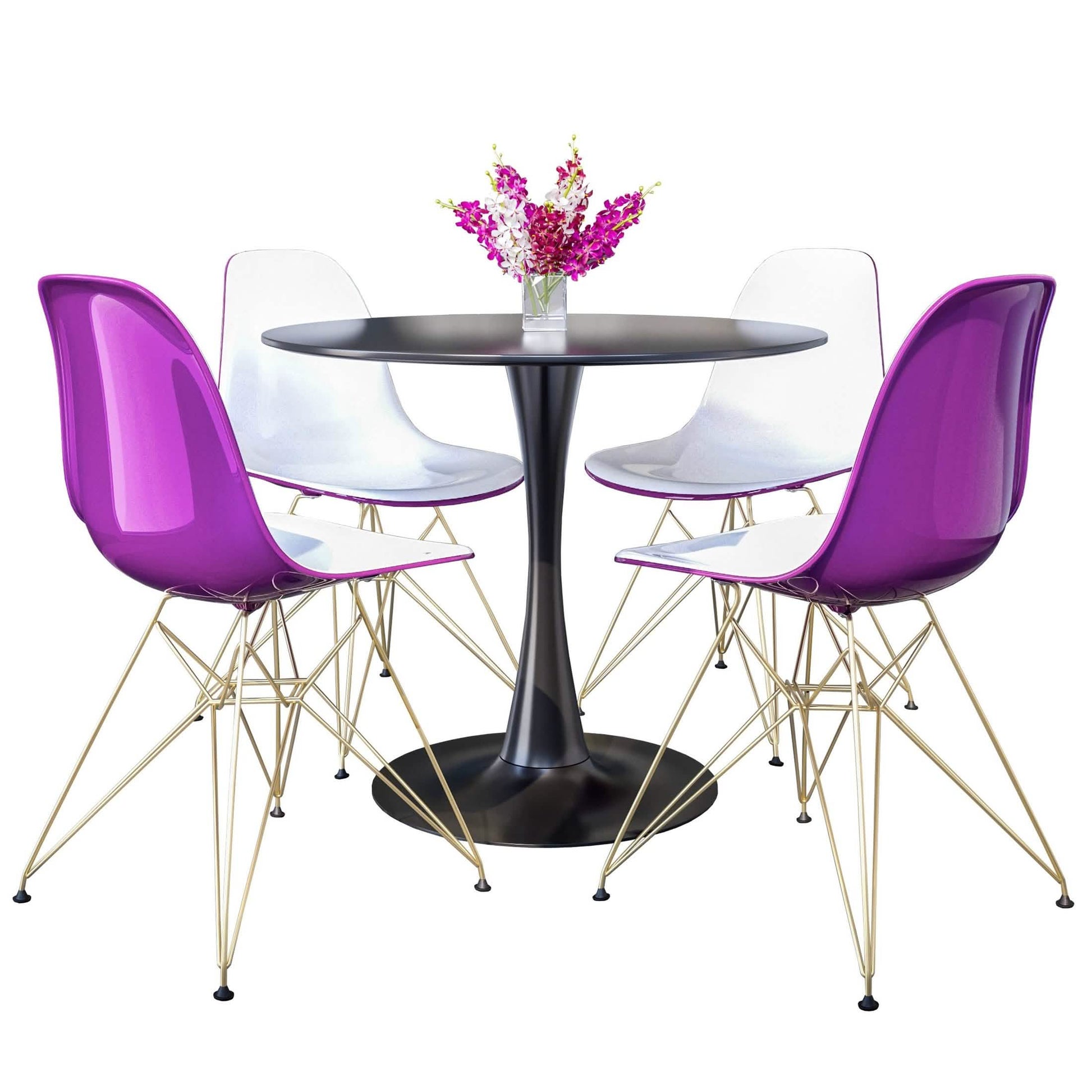 Bristol 5 - Piece Dining Set 35" Round Dining Table in Black Iron - 4 ABS Plastic Side Chair in Gold