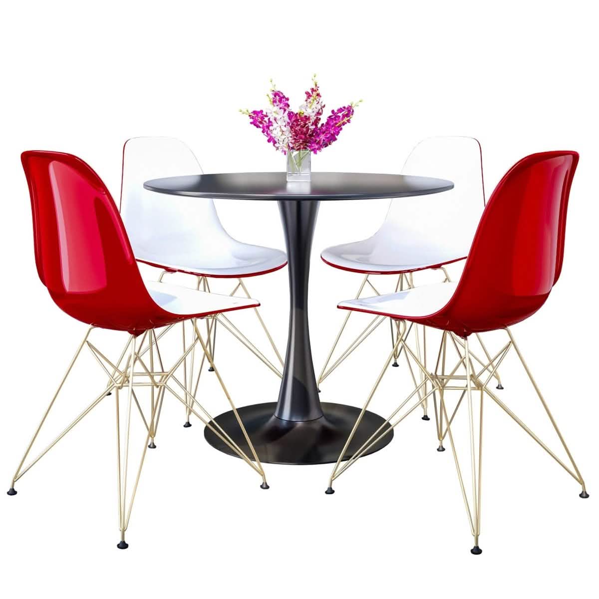 Bristol 5 - Piece Dining Set 35" Round Dining Table in Black Iron - 4 ABS Plastic Side Chair in Gold