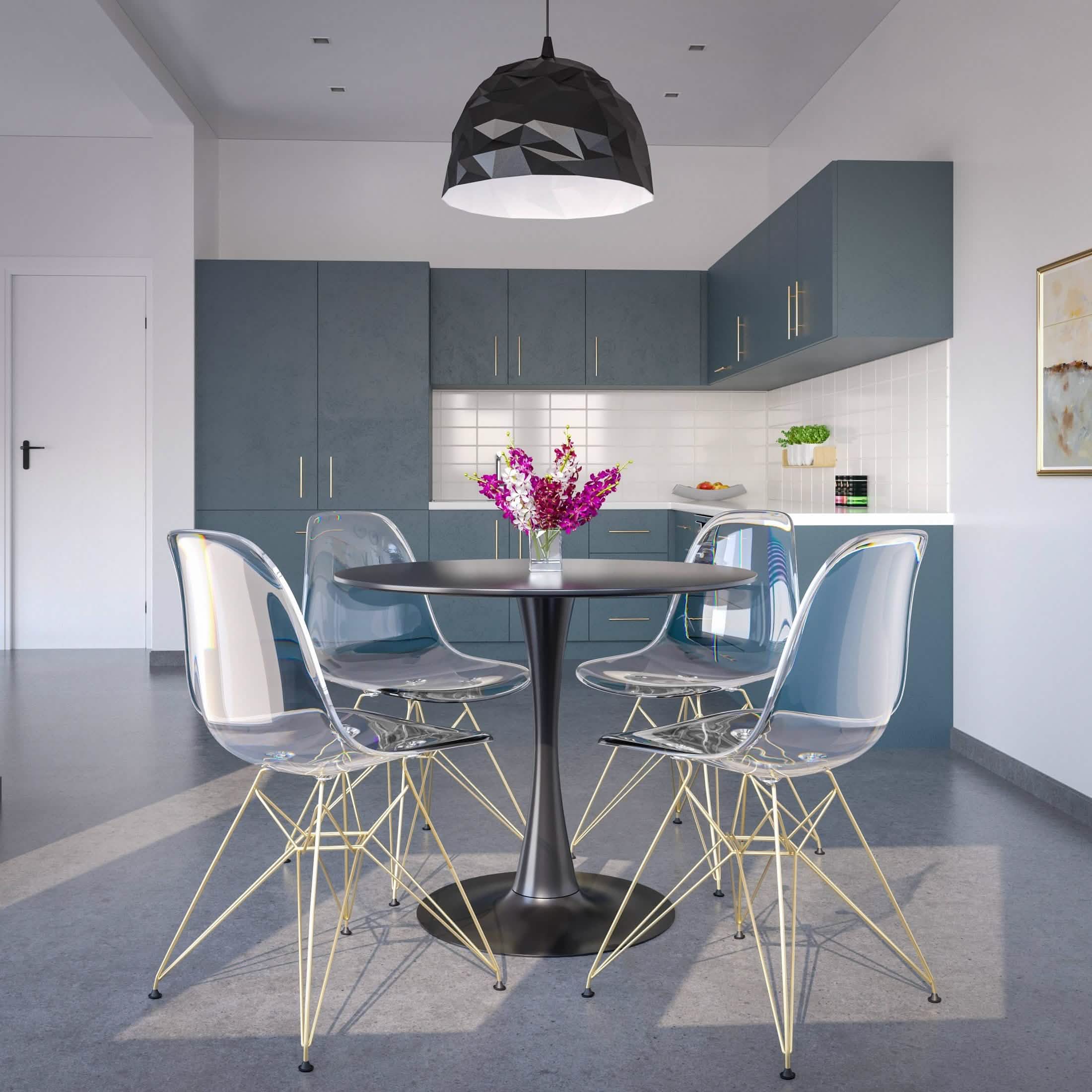 Bristol 5 - Piece Dining Set 35" Round Dining Table in Black Iron - 4 ABS Plastic Side Chair in Gold