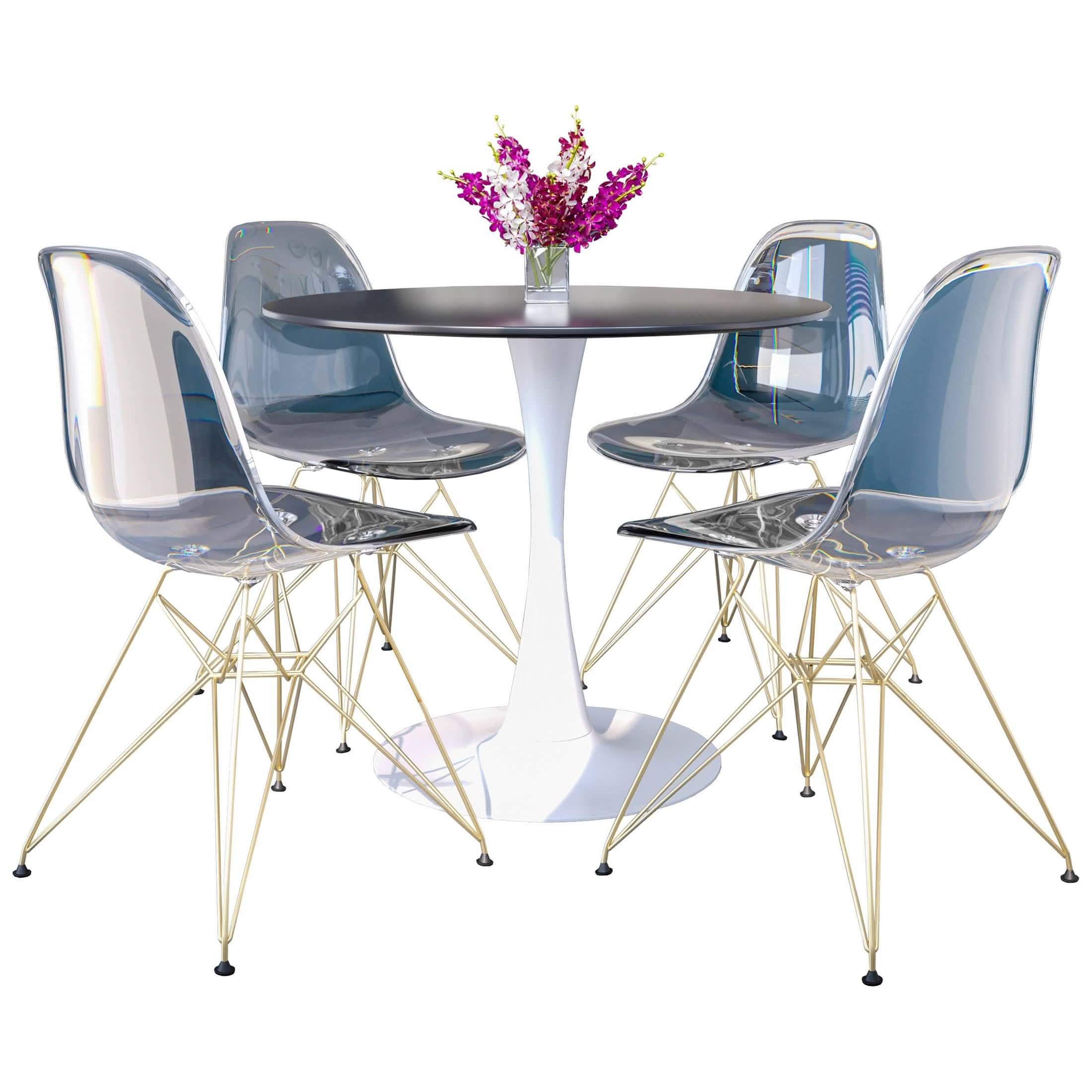 Bristol 5 - Piece Dining Set with 35" Round Dining Table and 4 ABS Plastic Chairs with Gold Base