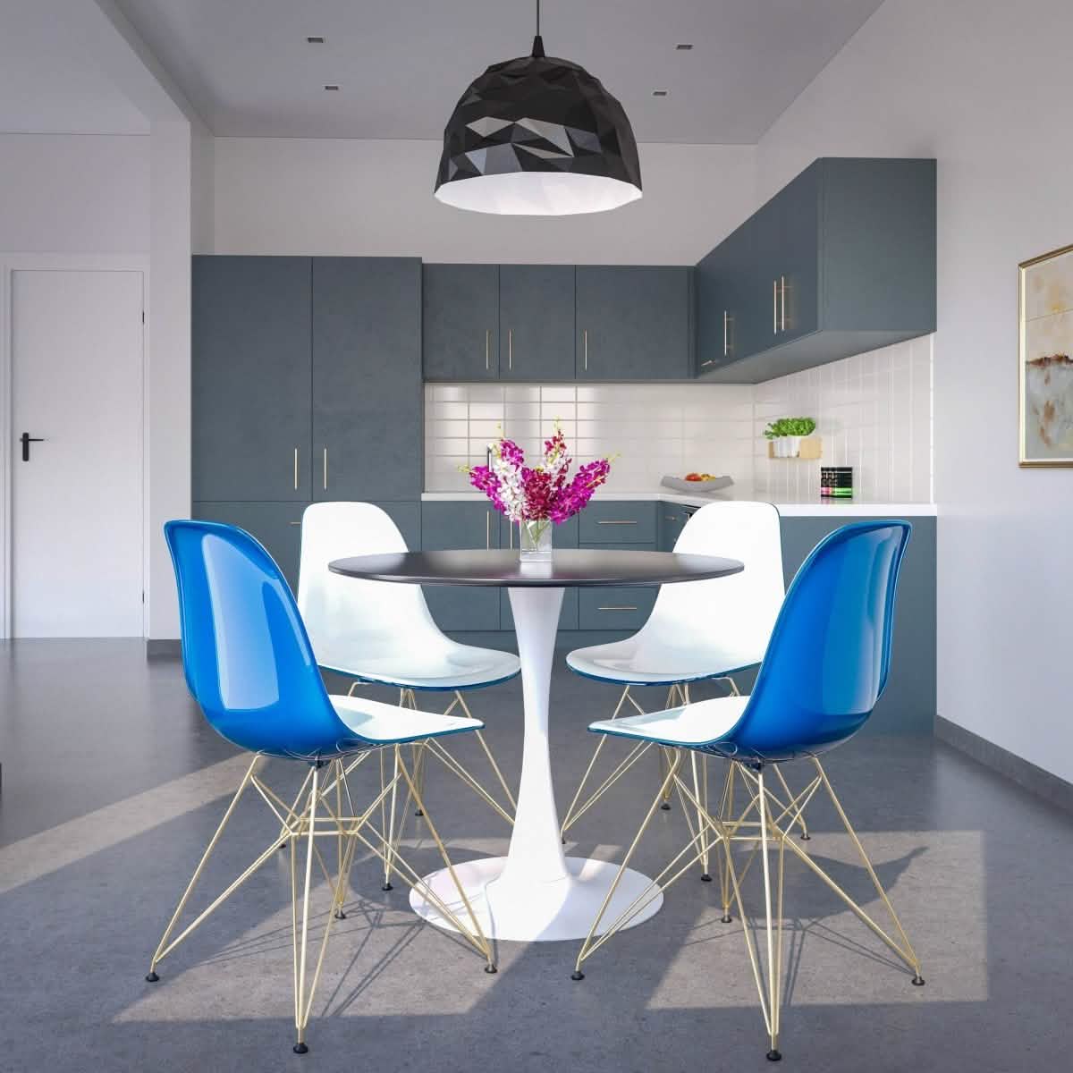 Bristol 5 - Piece Dining Set with 35" Round Dining Table and 4 ABS Plastic Chairs with Gold Base