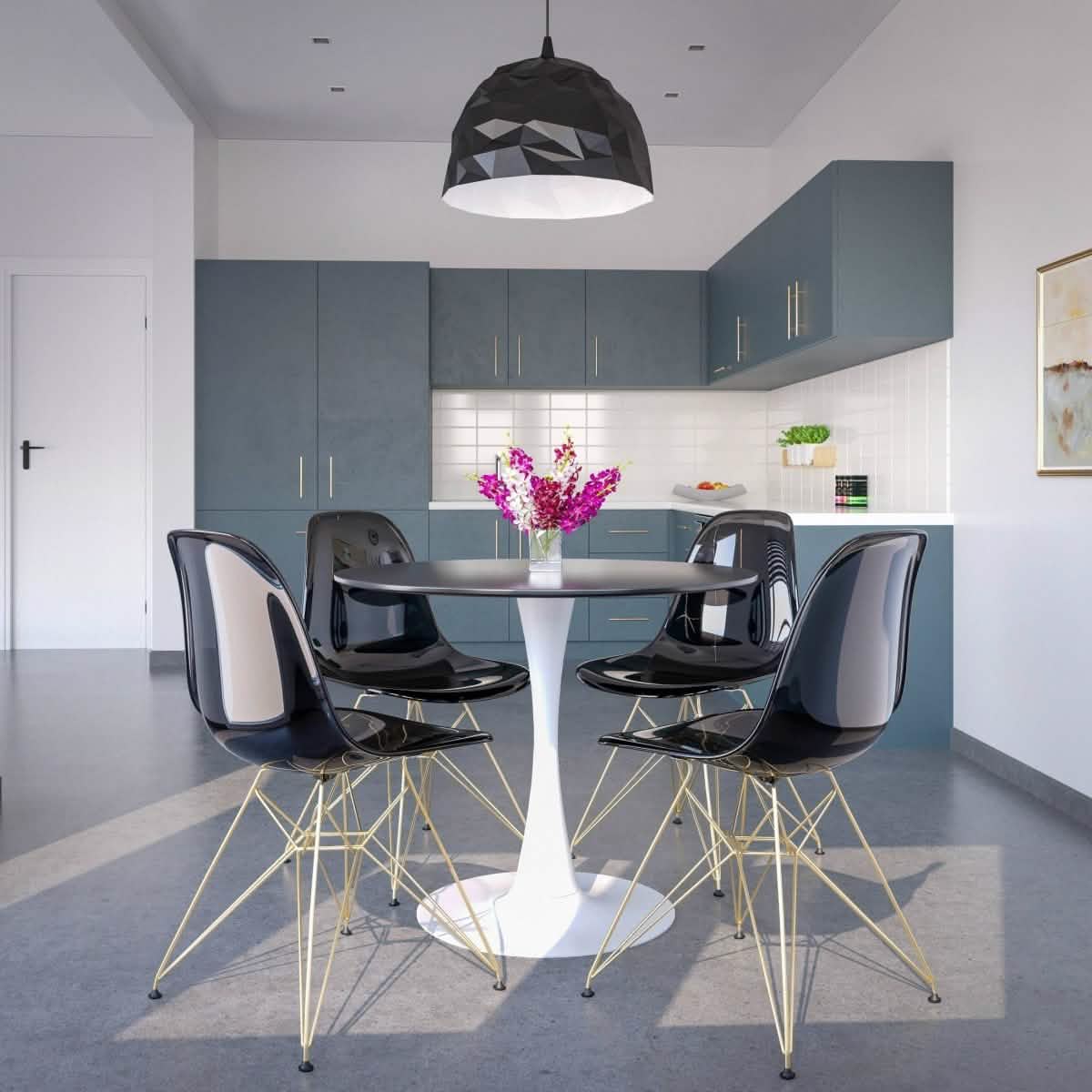 Bristol 5 - Piece Dining Set with 35" Round Dining Table and 4 ABS Plastic Chairs with Gold Base