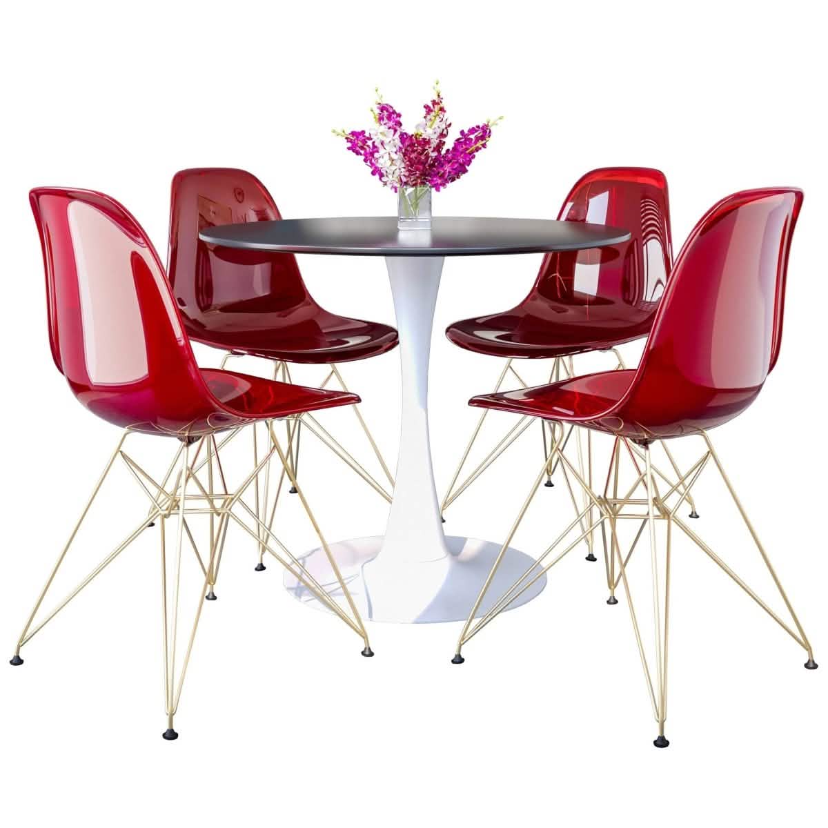 Bristol 5 - Piece Dining Set with 35" Round Dining Table and 4 ABS Plastic Chairs with Gold Base