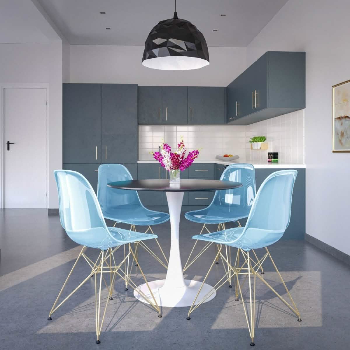 Bristol 5 - Piece Dining Set with 35" Round Dining Table and 4 ABS Plastic Chairs with Gold Base
