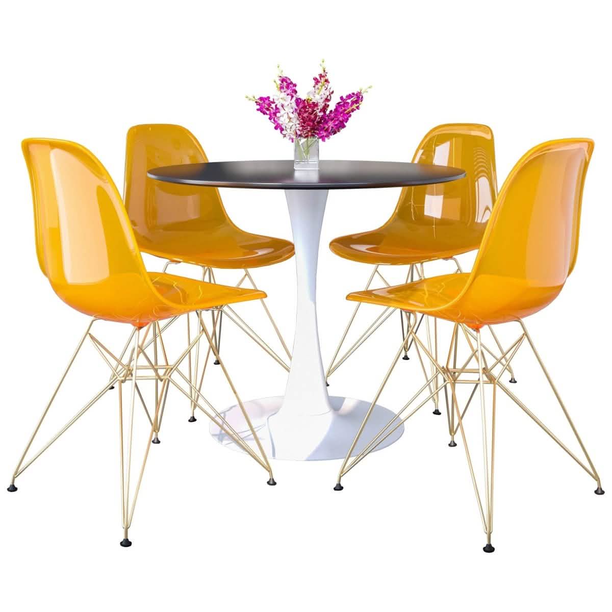 Bristol 5 - Piece Dining Set with 35" Round Dining Table and 4 ABS Plastic Chairs with Gold Base