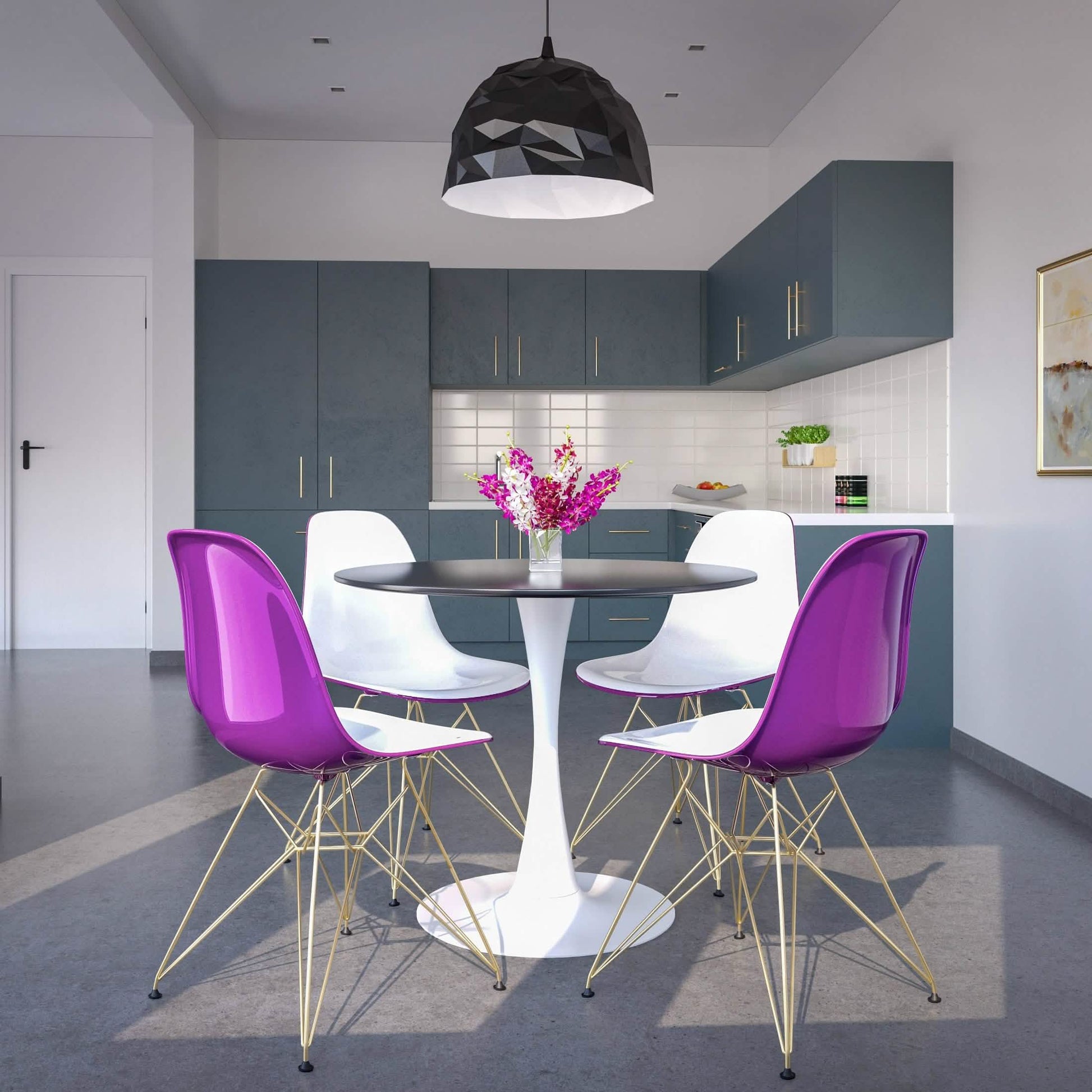 Bristol 5 - Piece Dining Set with 35" Round Dining Table and 4 ABS Plastic Chairs with Gold Base