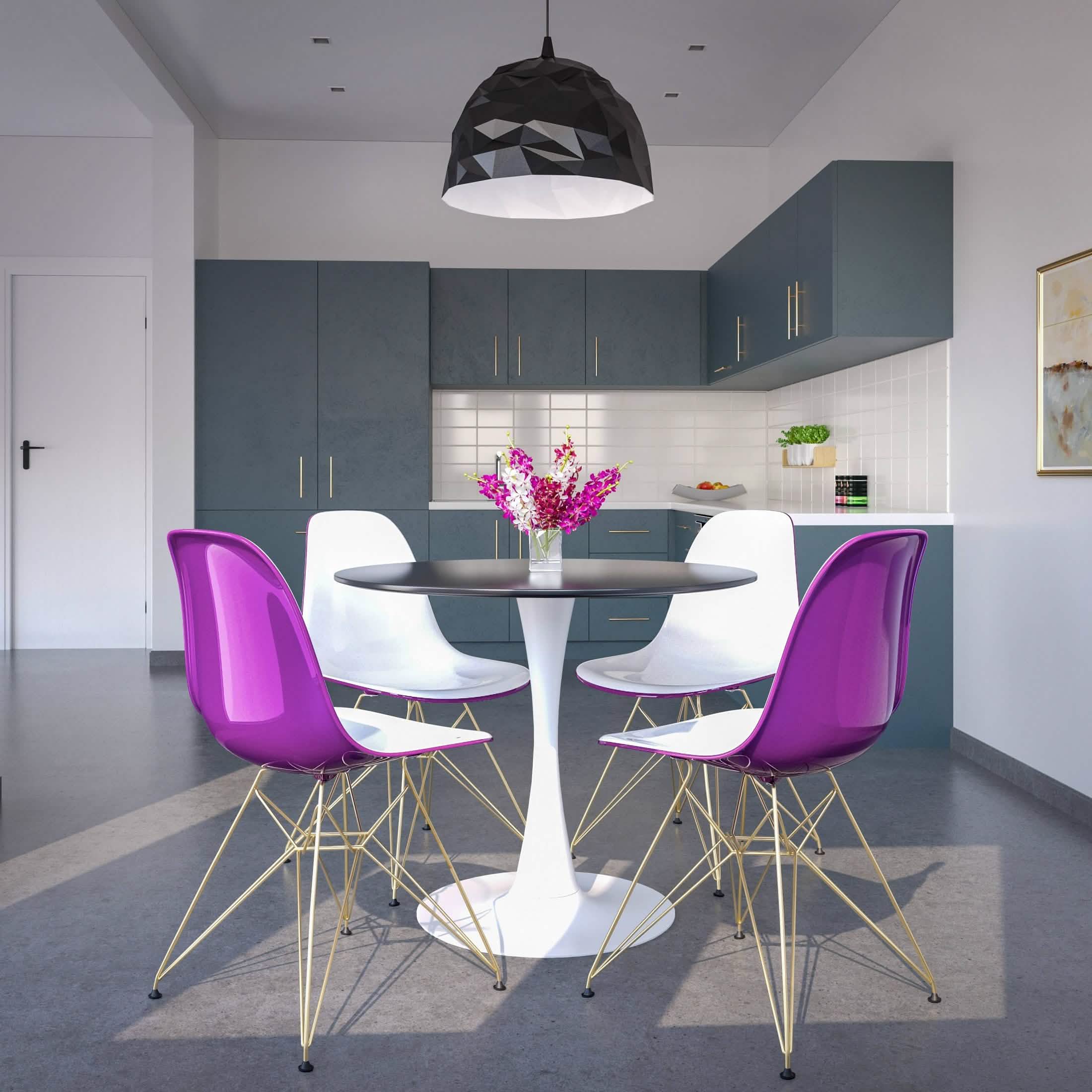 Bristol 5 - Piece Dining Set with 35" Round Dining Table and 4 ABS Plastic Chairs with Gold Base